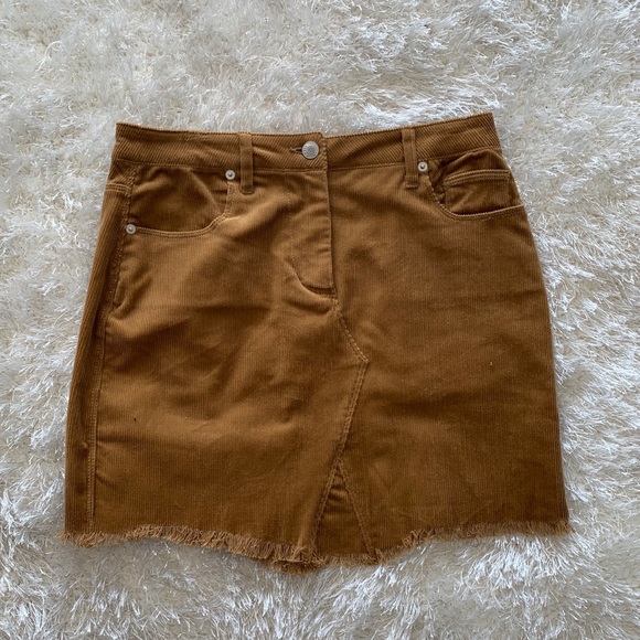 Raw Hem Corduroy Mini Skirt, Camel/Tan - Picture 3 of 4